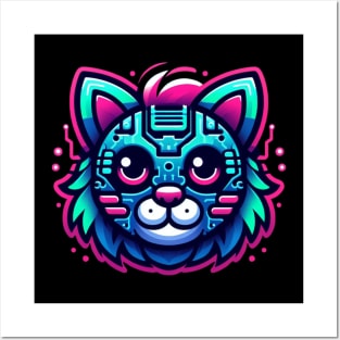 neon cyberpunk cat graphic Posters and Art